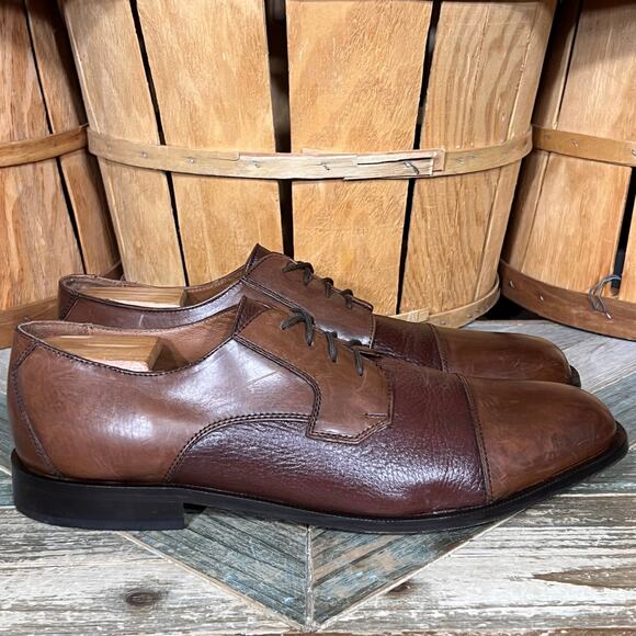Clarks Bostonian 2-Tone Full Grain Brown Leather Saddle Oxfords Mens 15 WIDE - Picture 1 of 13
